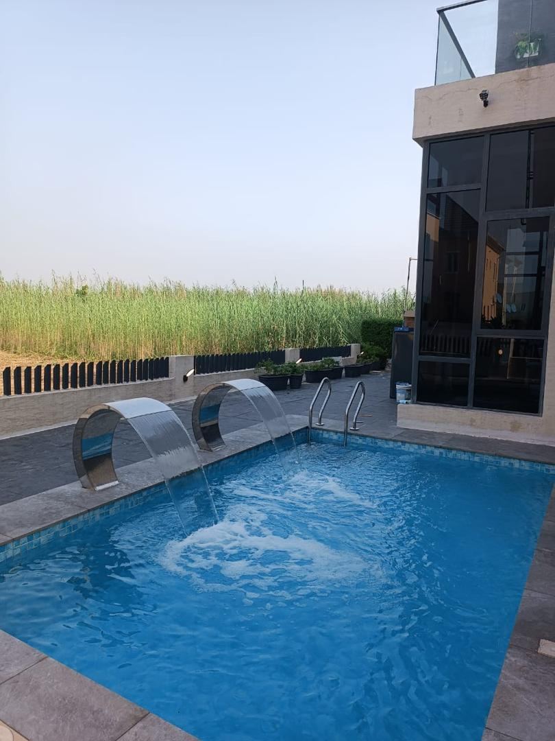 Swimming pool with water feature built by Rehoboth Water Works Ltd