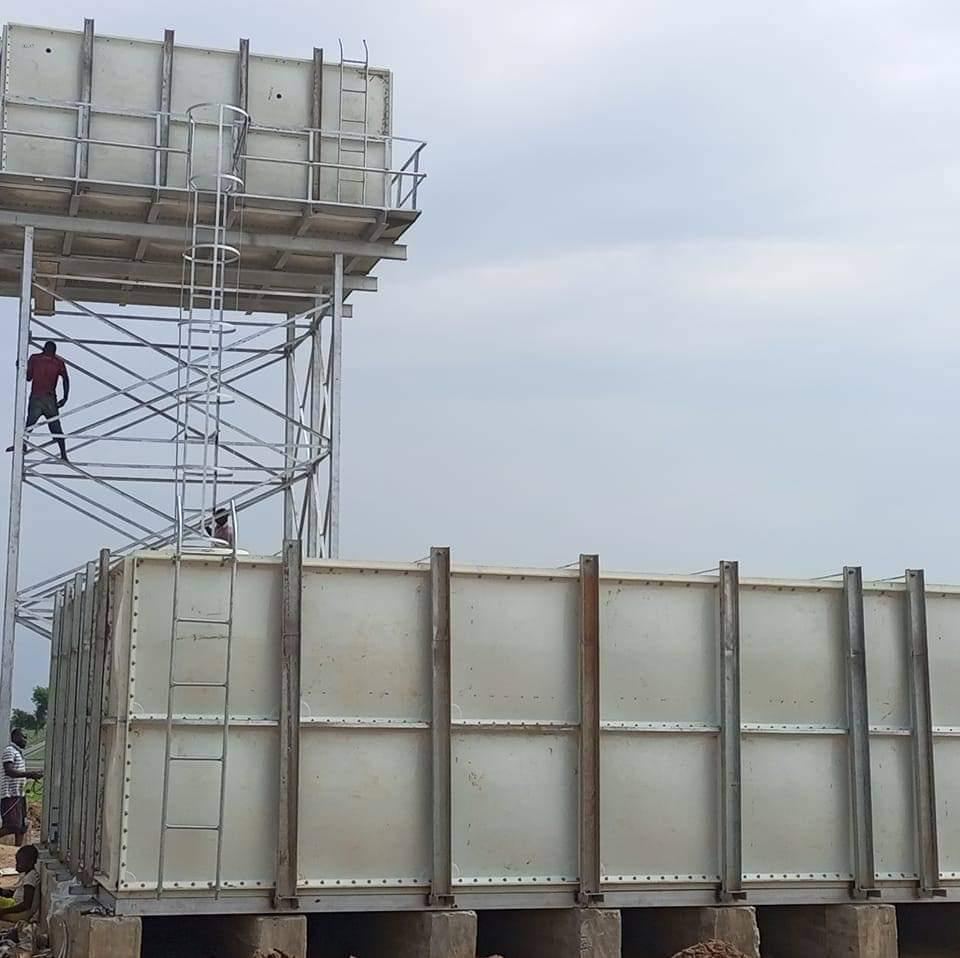 Water storage tank installation in progress